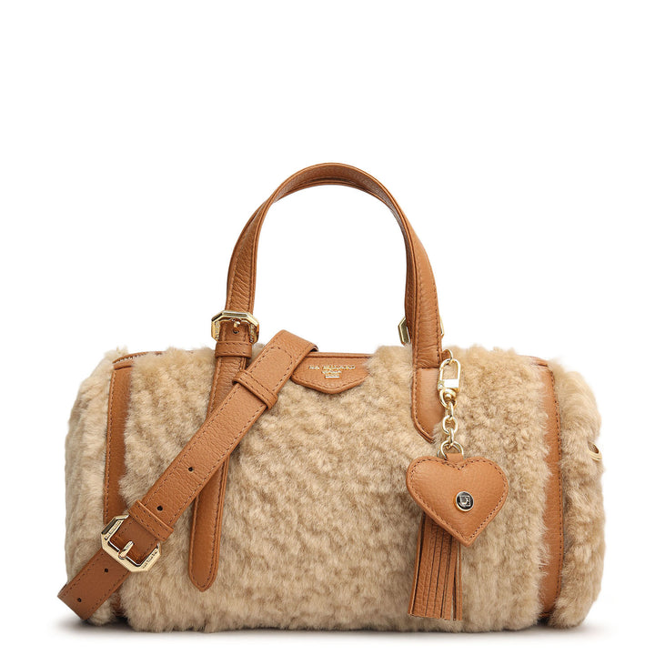 Small Fur Wax Leather Bowler - Beige