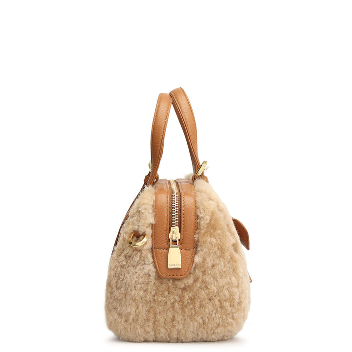 Small Fur Wax Leather Bowler - Beige