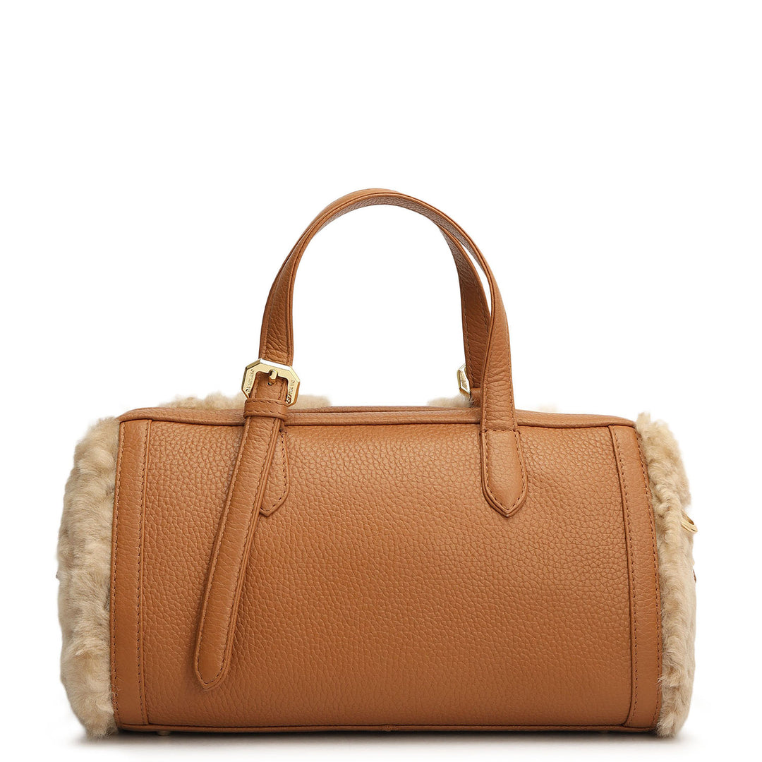 Small Fur Wax Leather Bowler - Beige