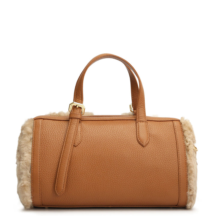 Small Fur Wax Leather Bowler - Beige