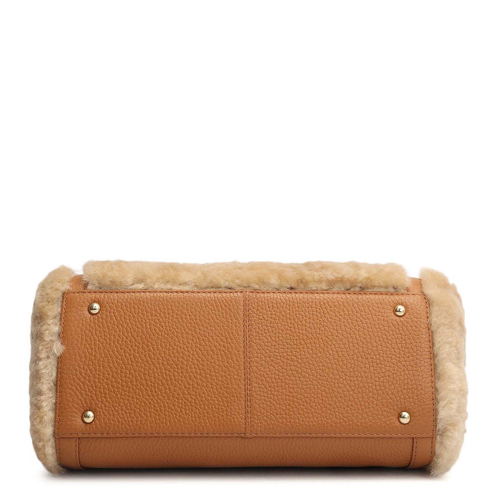 Small Fur Wax Leather Bowler - Beige