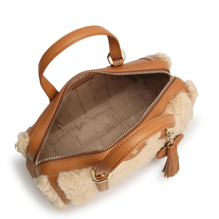 Small Fur Wax Leather Bowler - Beige