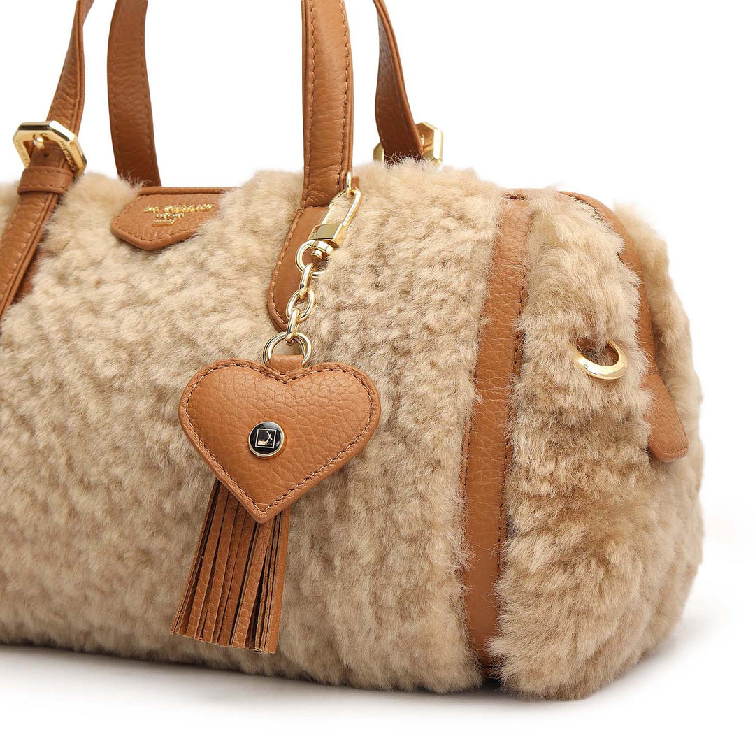 Small Fur Wax Leather Bowler - Beige