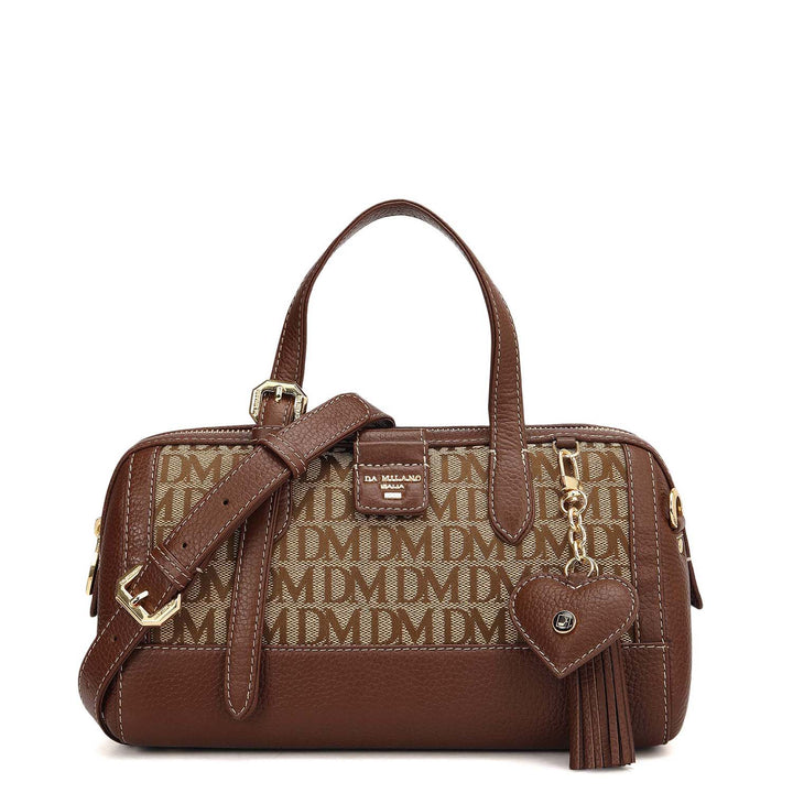 Small Canvas Wax Leather Bowler - Beige & Espresso