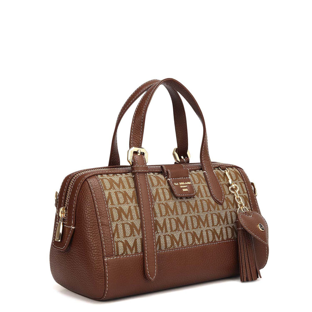 Small Canvas Wax Leather Bowler - Beige & Espresso