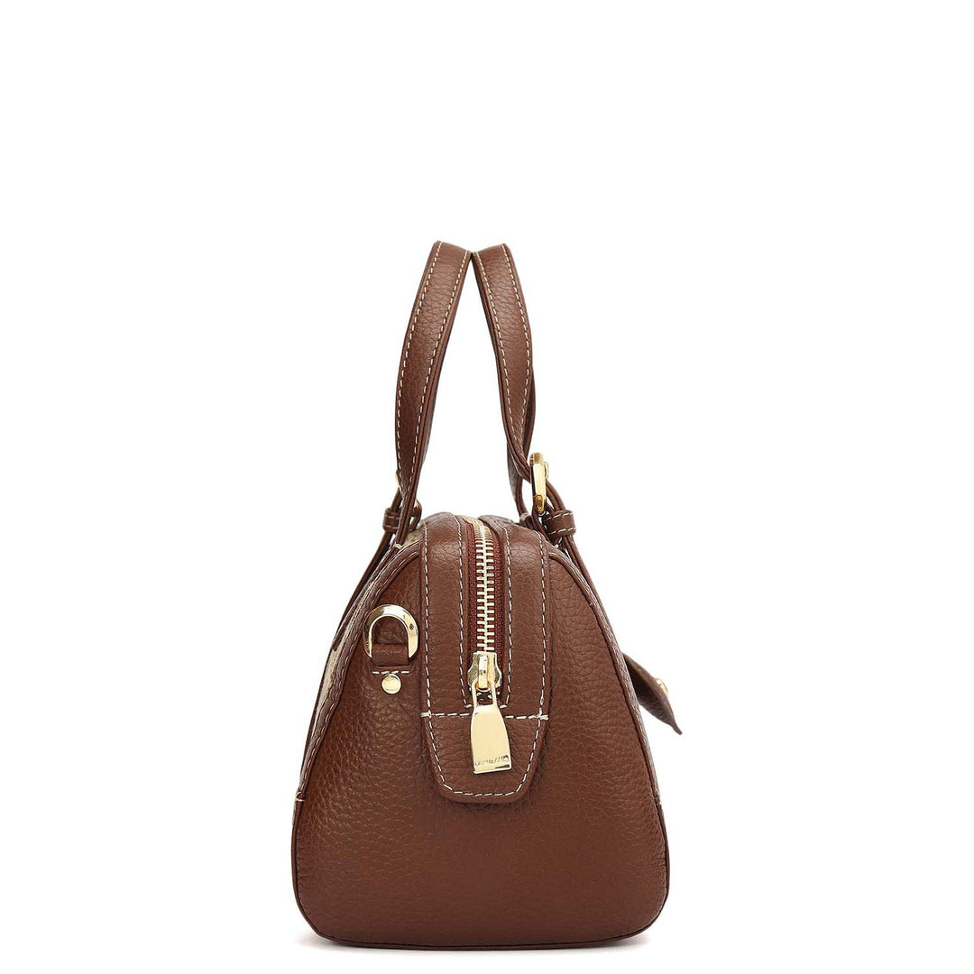 Small Canvas Wax Leather Bowler - Beige & Espresso