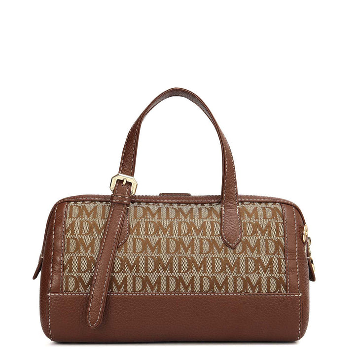 Small Canvas Wax Leather Bowler - Beige & Espresso