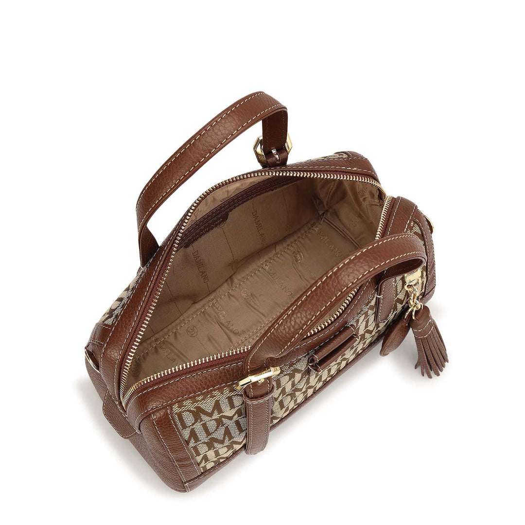 Small Canvas Wax Leather Bowler - Beige & Espresso