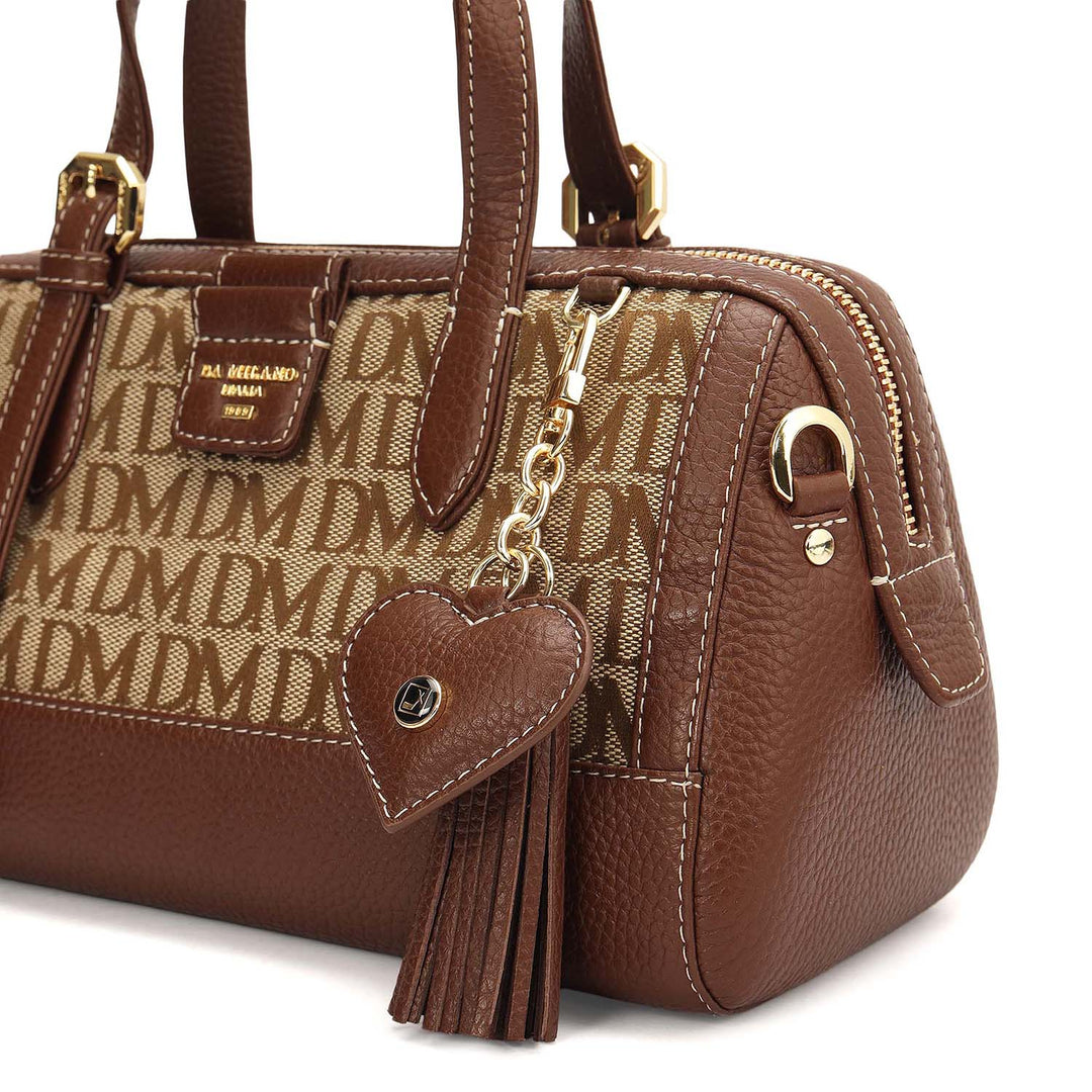 Small Canvas Wax Leather Bowler - Beige & Espresso