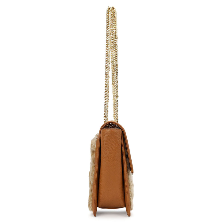 Fur Double Chain Bag - Beige & Cognac