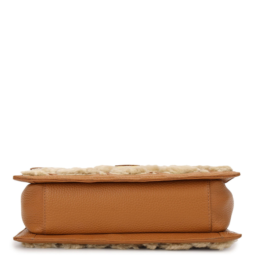 Fur Double Chain Bag - Beige & Cognac