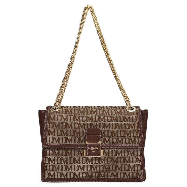 Small Canvas Wax Leather Shoulder Bag - Beige & Espresso