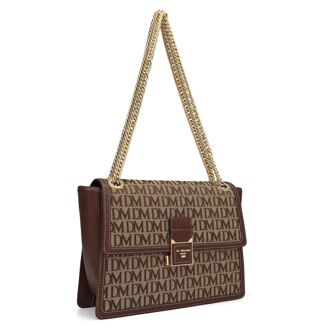 Small Canvas Wax Leather Shoulder Bag - Beige & Espresso