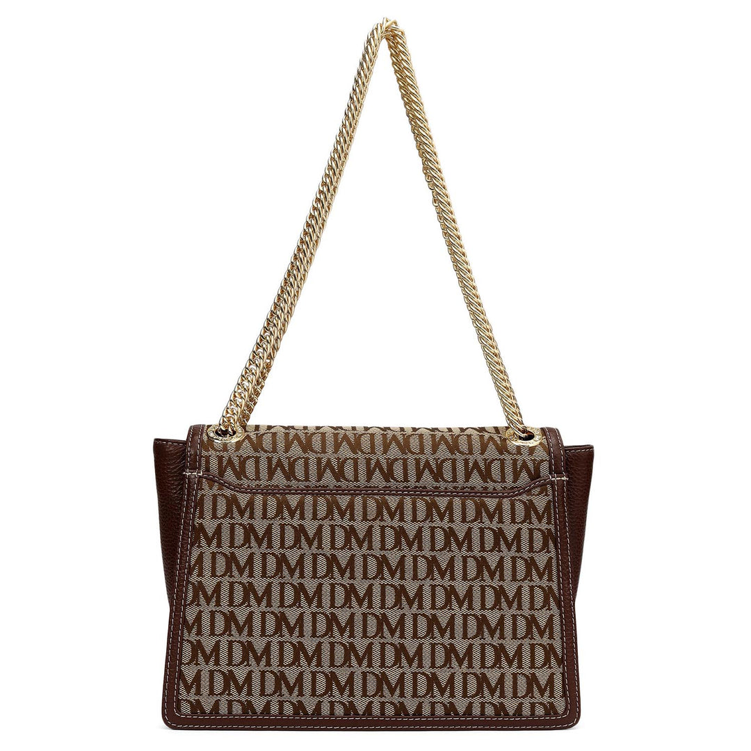 Small Canvas Wax Leather Shoulder Bag - Beige & Espresso