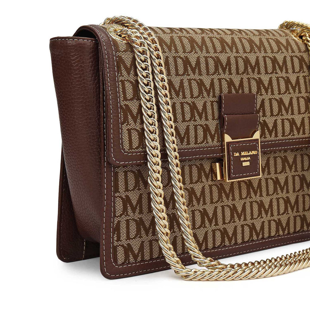 Small Canvas Wax Leather Shoulder Bag - Beige & Espresso