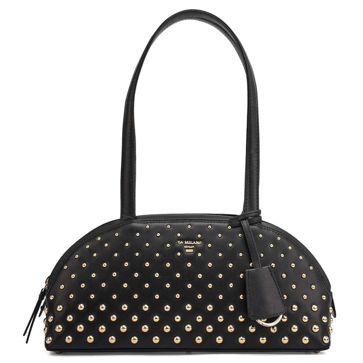 Small Plain Leather Shoulder Bag - Black