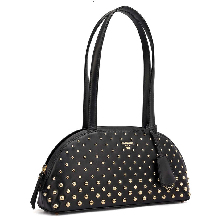 Small Plain Leather Shoulder Bag - Black