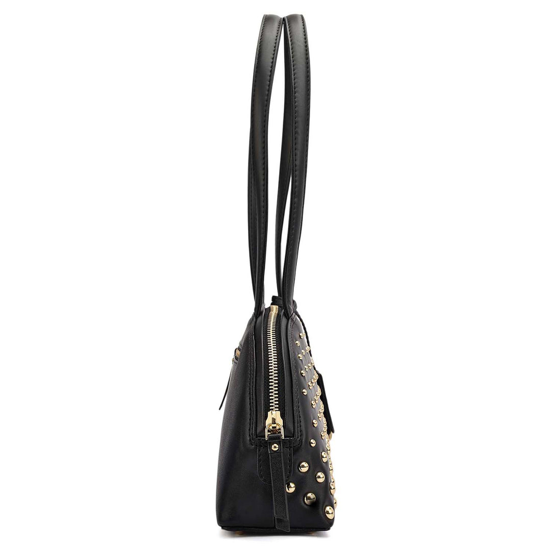 Small Plain Leather Shoulder Bag - Black