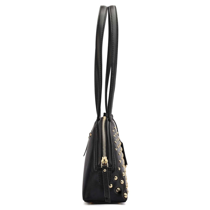 Small Plain Leather Shoulder Bag - Black