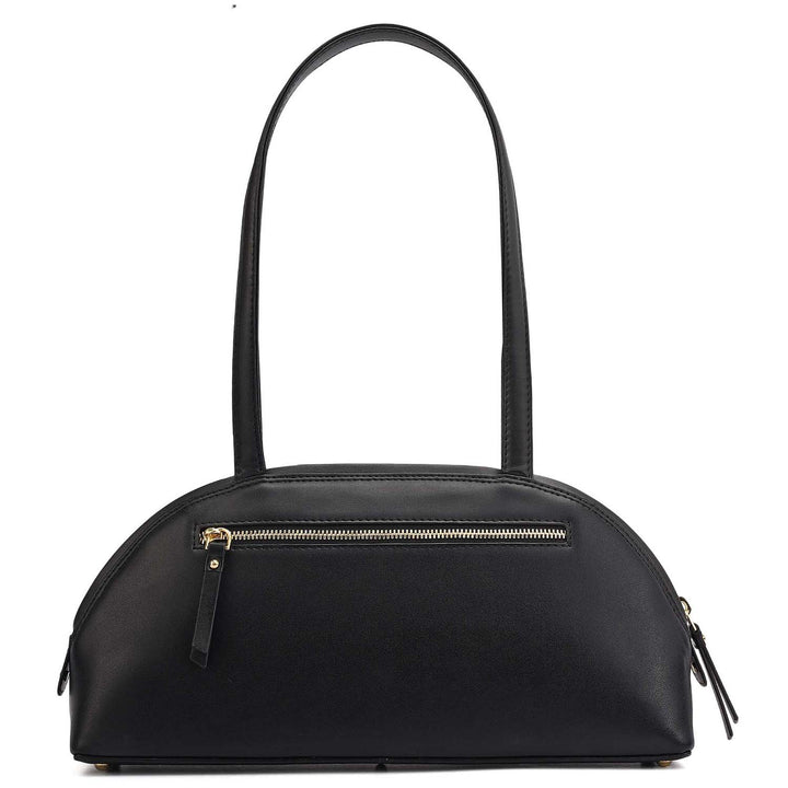 Small Plain Leather Shoulder Bag - Black