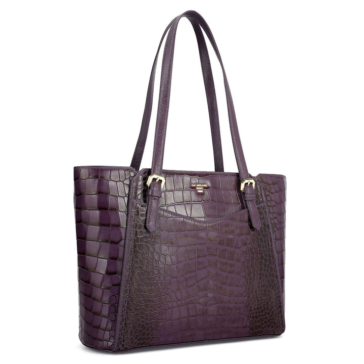 Medium Croco Leather Tote - Grapevine