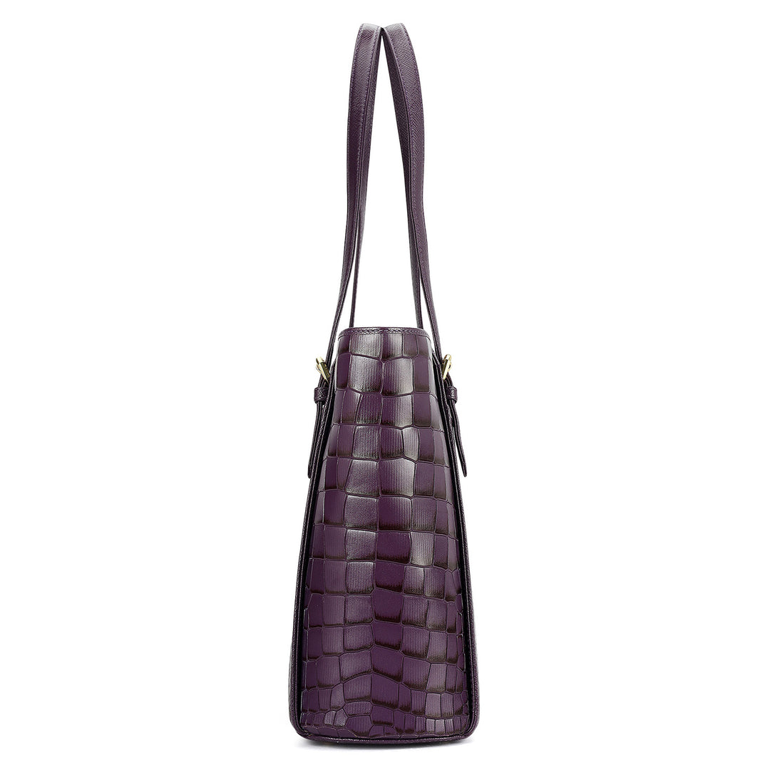 Medium Croco Leather Tote - Grapevine