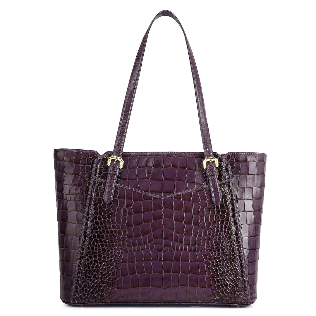 Medium Croco Leather Tote - Grapevine