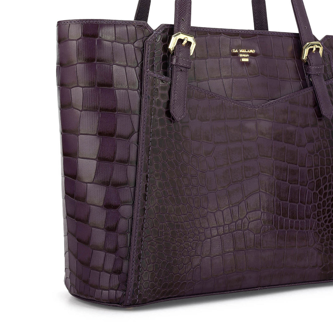 Medium Croco Leather Tote - Grapevine