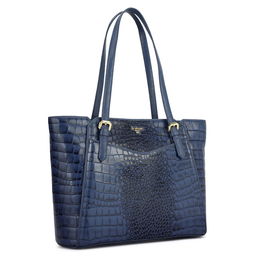 Medium Croco Leather Tote - Stardust