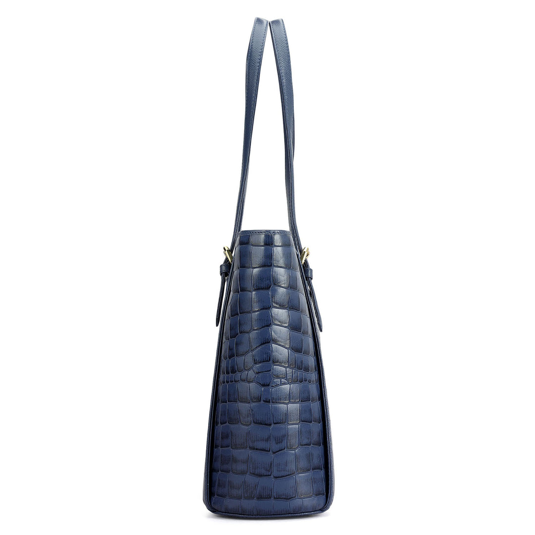 Medium Croco Leather Tote - Stardust
