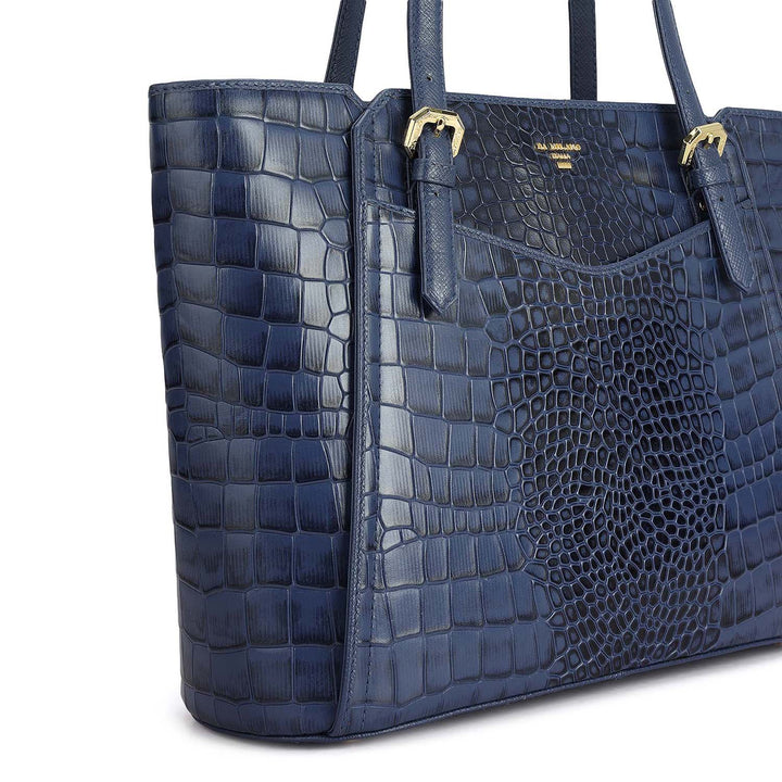 Medium Croco Leather Tote - Stardust