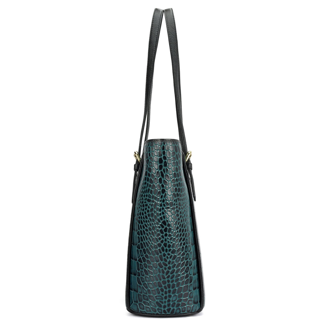 Medium Croco Leather Tote - Teal
