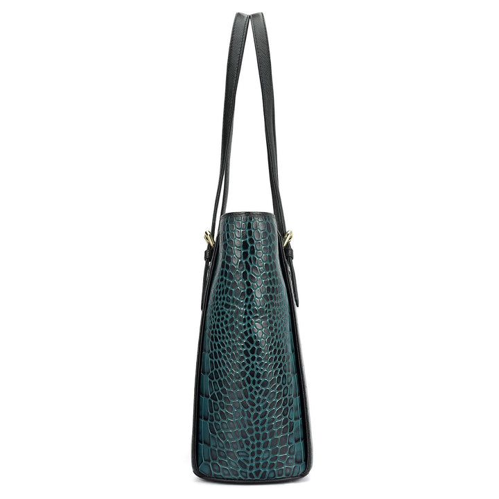 Medium Croco Leather Tote - Teal