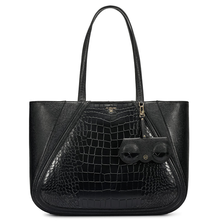 Large Croco Franzy Leather Tote - Black