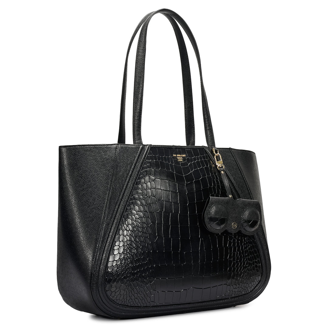 Large Croco Franzy Leather Tote - Black