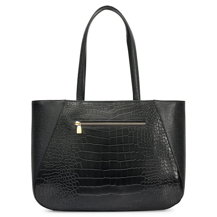 Large Croco Franzy Leather Tote - Black