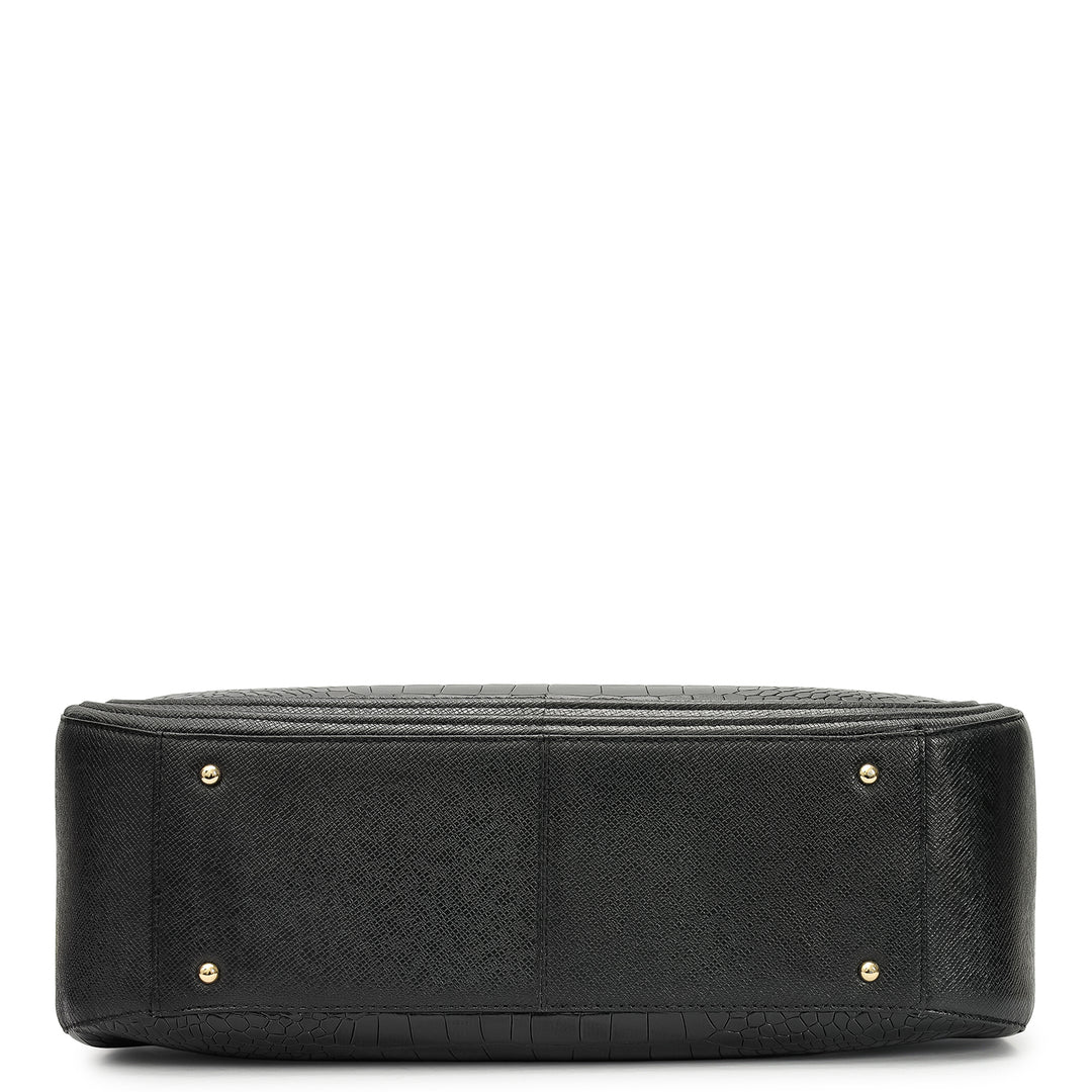 Large Croco Franzy Leather Tote - Black