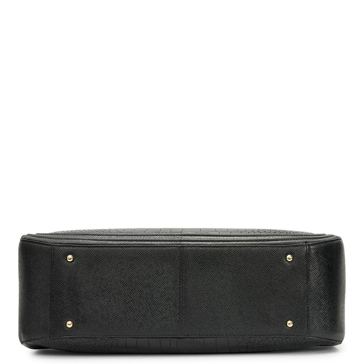 Large Croco Franzy Leather Tote - Black