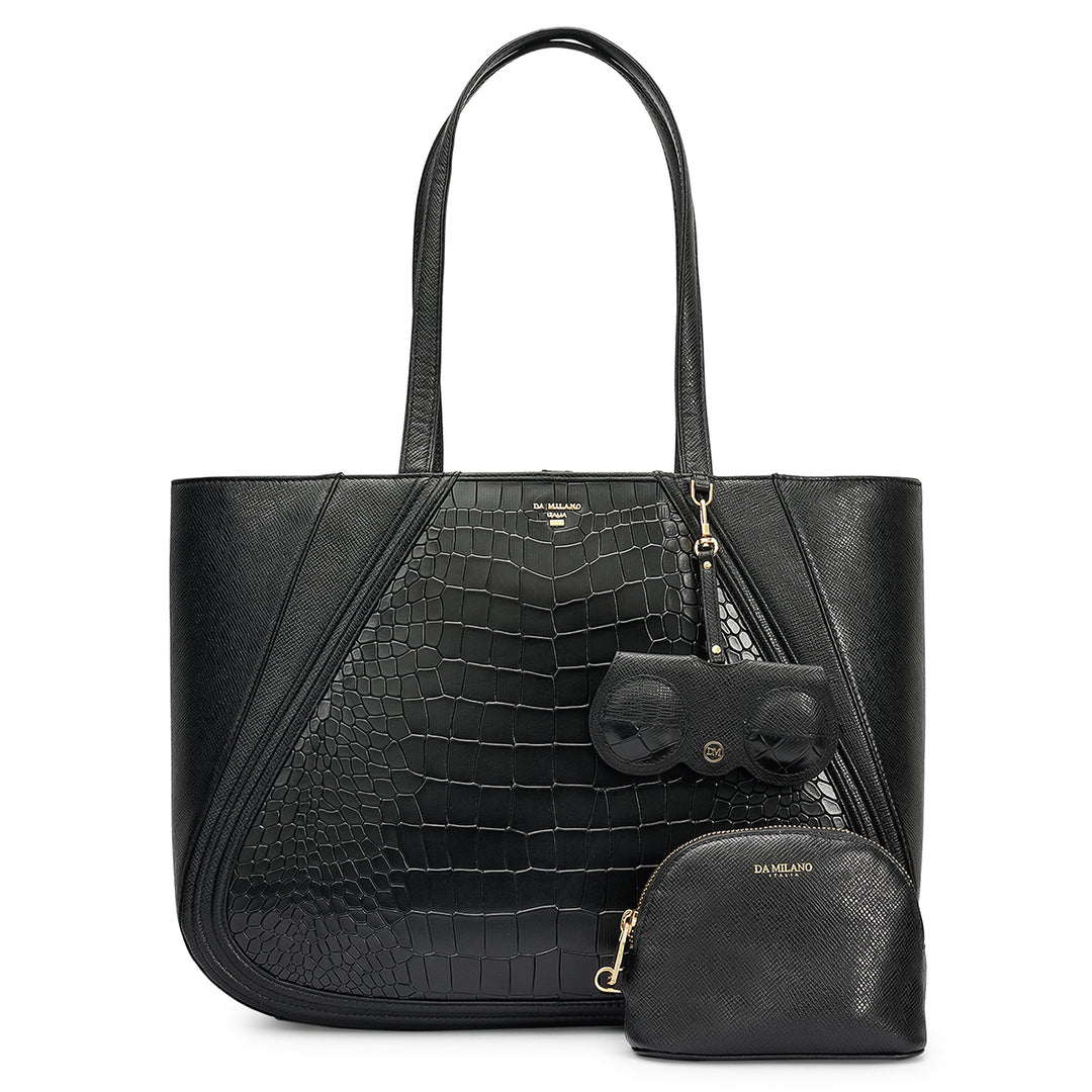 Large Croco Franzy Leather Tote - Black