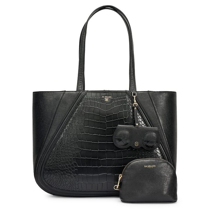 Large Croco Franzy Leather Tote - Black