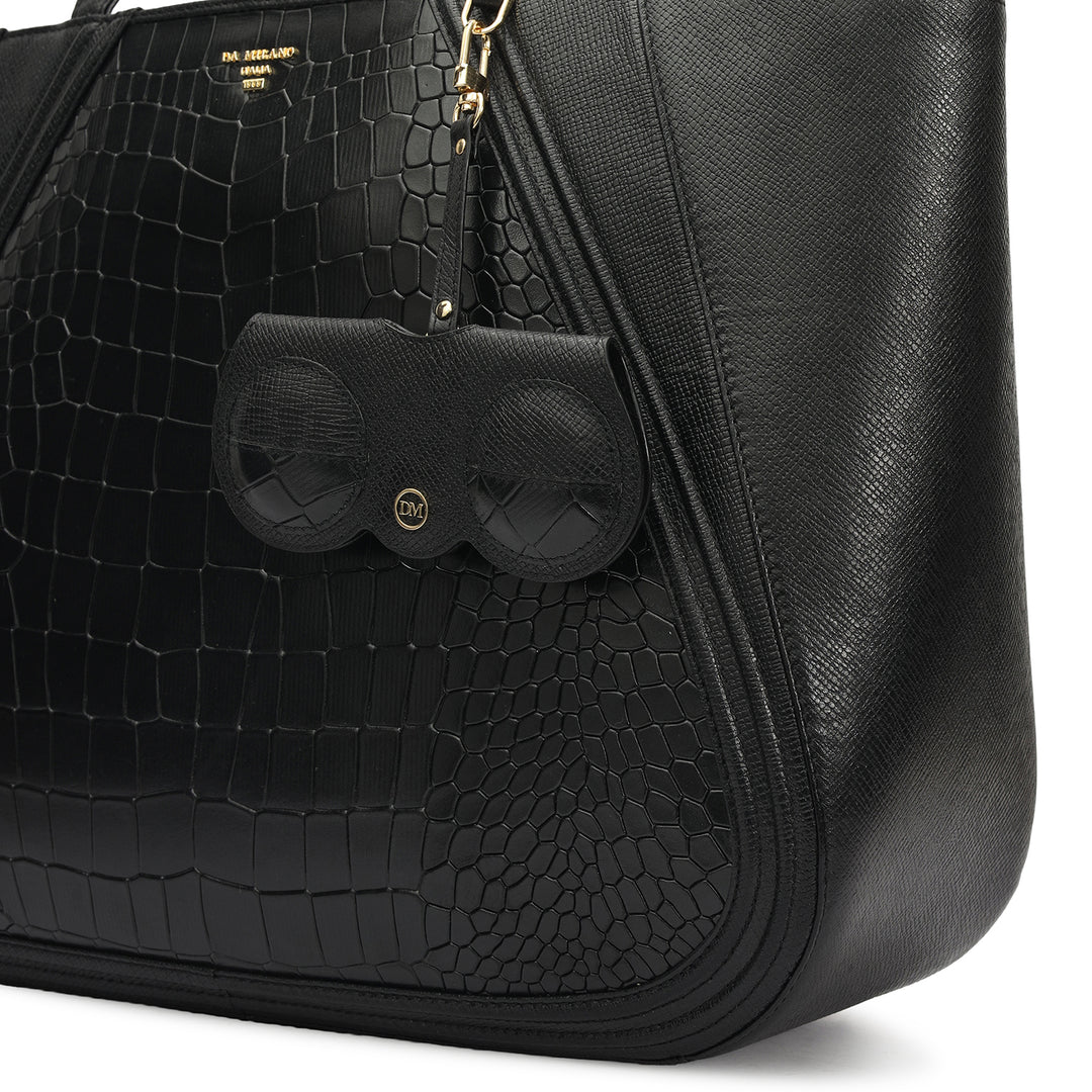 Large Croco Franzy Leather Tote - Black