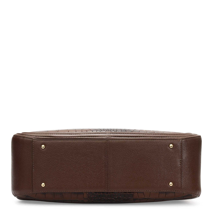 Large Croco Franzy Leather Tote - Walnut