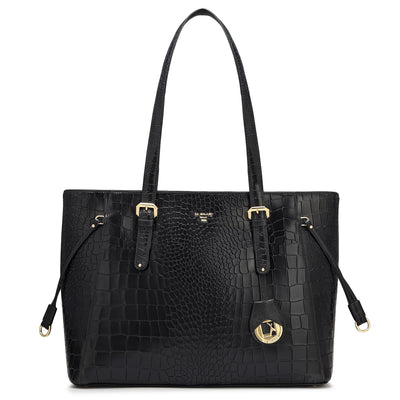 Large Croco Leather Tote - Black