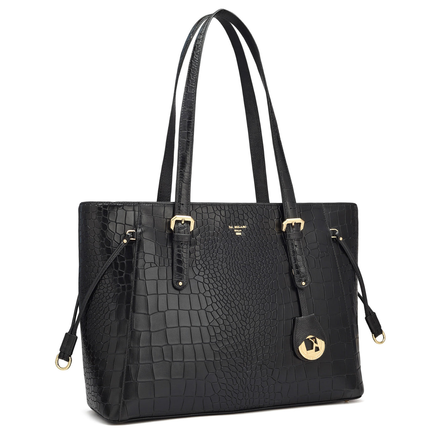 Large Croco Leather Tote - Black