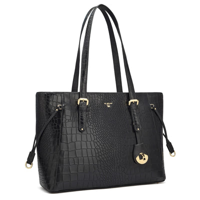 Large Croco Leather Tote - Black