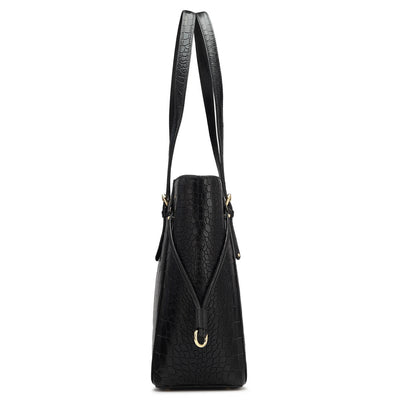 Large Croco Leather Tote - Black