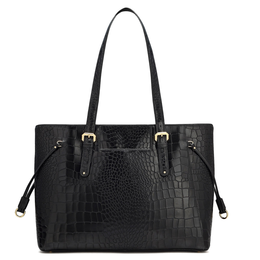 Large Croco Leather Tote Black – Da Milano