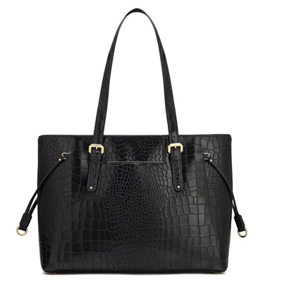 Large Croco Leather Tote - Black