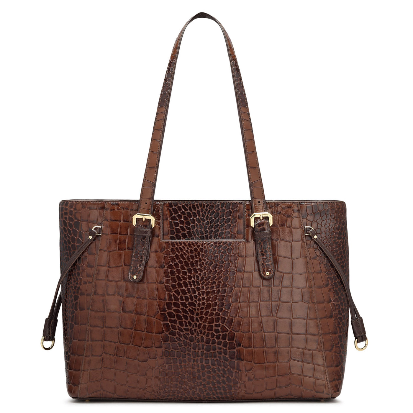 Large Croco Leather Tote - Brown