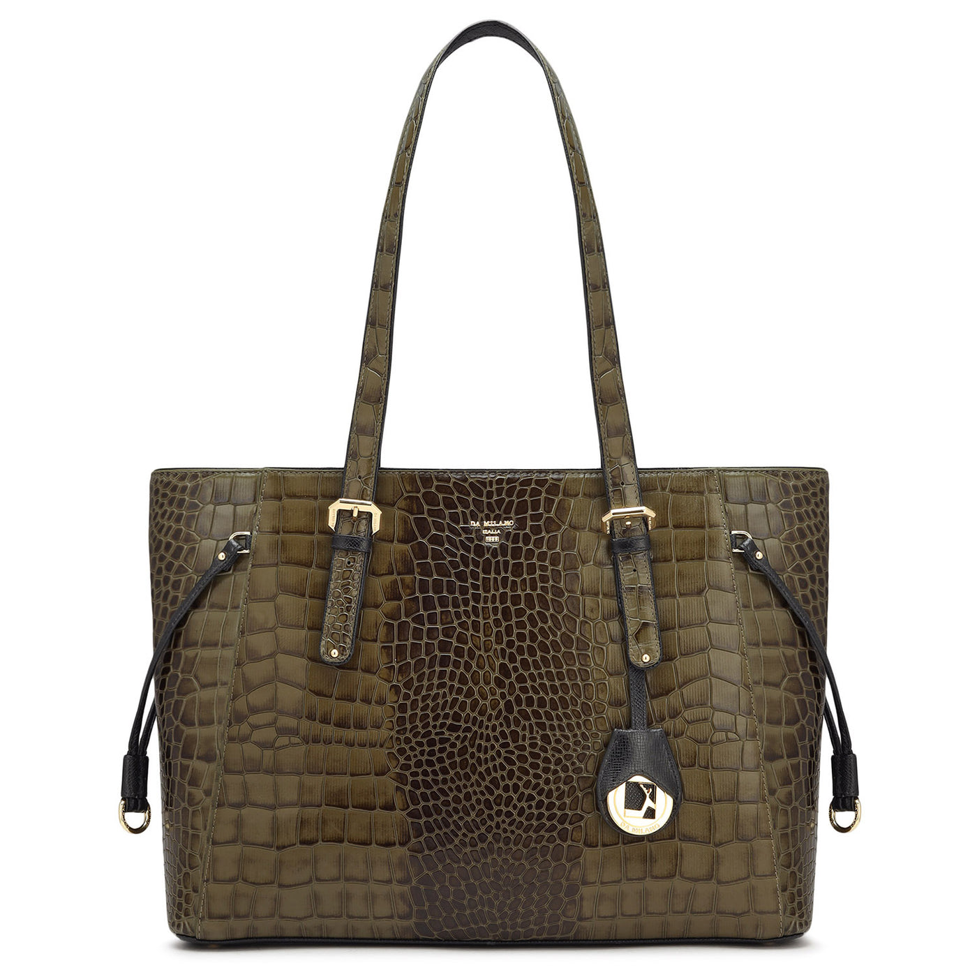 Large Croco Leather Tote - Military Green